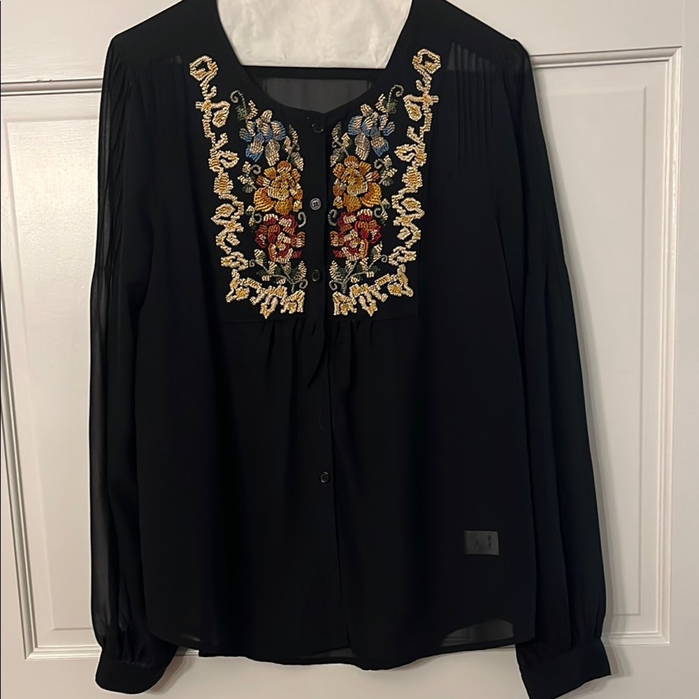 Black embellished long sleeve blouse excellent condition